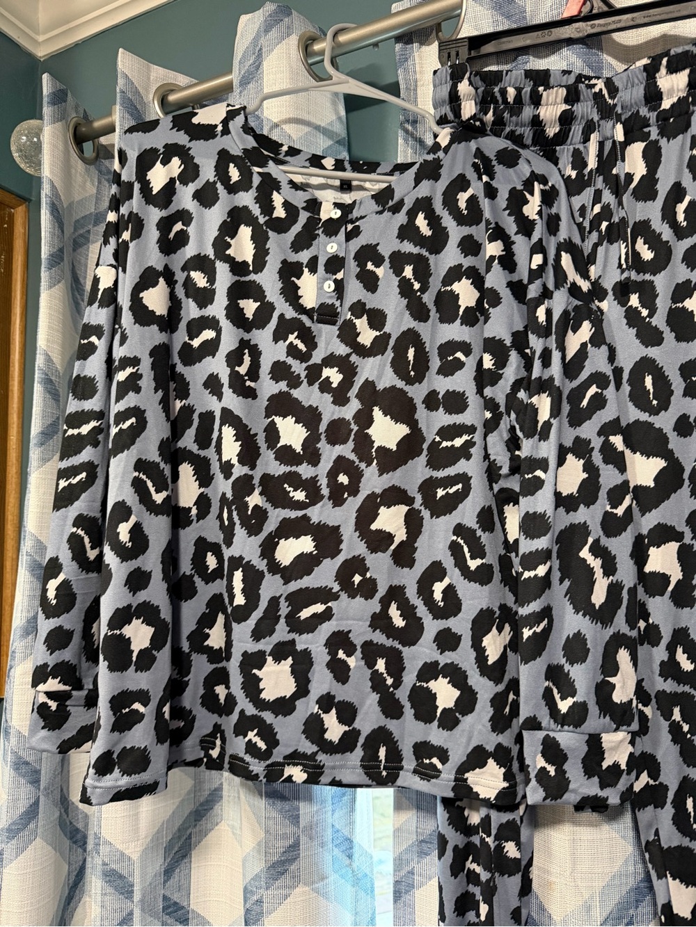 Leopard Print Pajama Set - Blue, Black & White